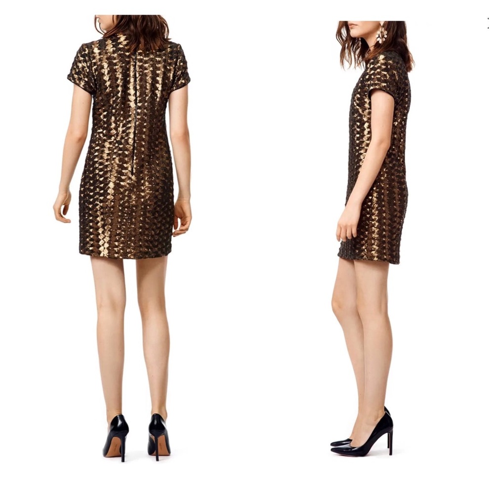 Hunter Bell New York Geometric Gold Sequin Shift Dress Size 12